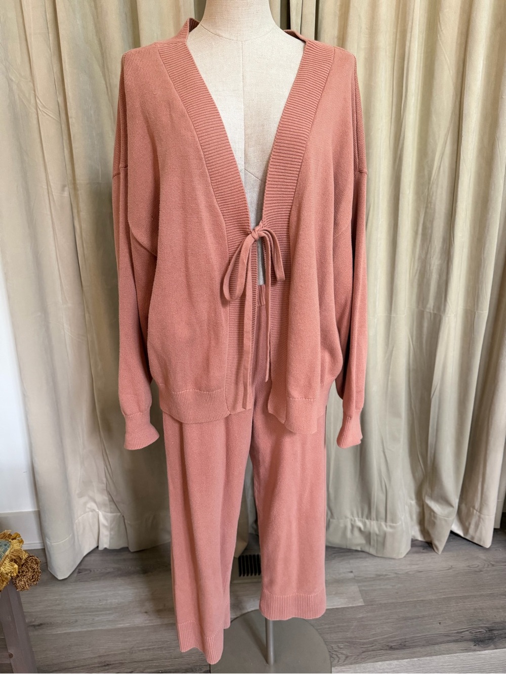 Free PeopleBeach Clay Rose Rust XL Knit Cardigan & Wide-Leg Pant cotton pockets